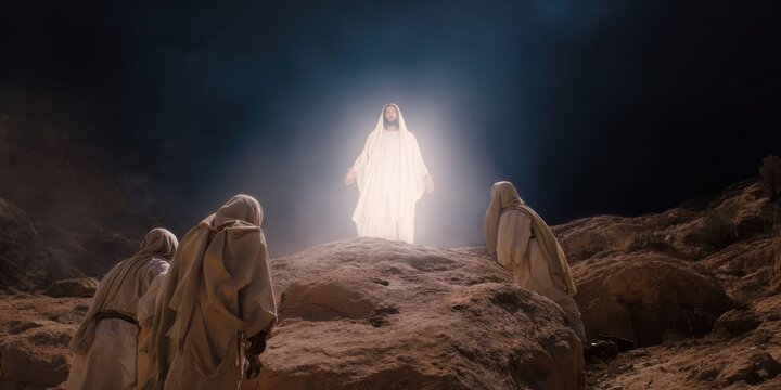 Transfiguration of Jesus Christ on Mount Tabor before the apostles. Gospel event