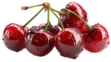 Illustration of bunch of cherries, isolated on transparent background