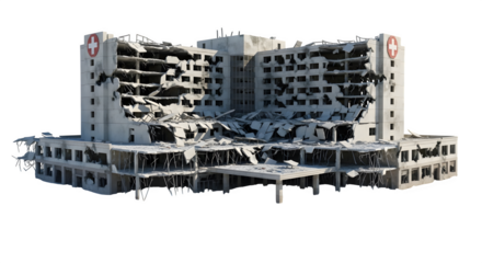 Destroyed Hospital Building 3d rendered, isolated on transparent background
