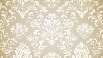 Elegant Cream Damask Pattern with Intricate Floral and Leafy Orn
