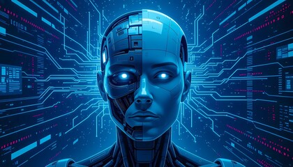 Advanced Humanoid Robot Future AI Integrates Digital Technology Human Brain