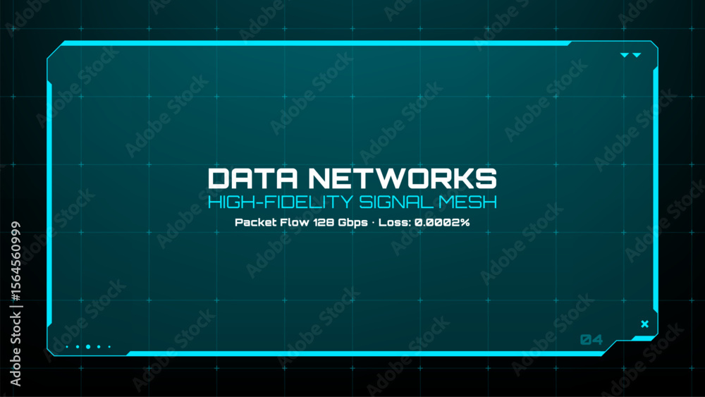 Poster Digital hud screen displaying data networks and high-fidelity signal mesh numbers for technological interface concept.