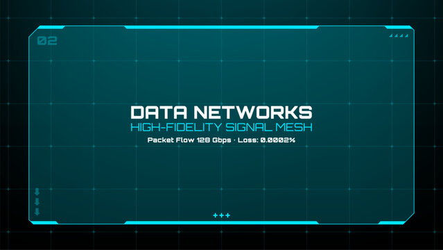 Digital data network interface with information on packet flow. Head up display concept for modern technology and cyber security.