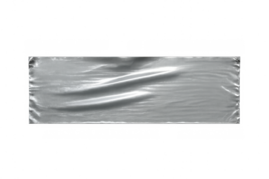 Silver fabric banner showcasing a realistic texture, set against a transparent background, ideal for design projects and advertisements