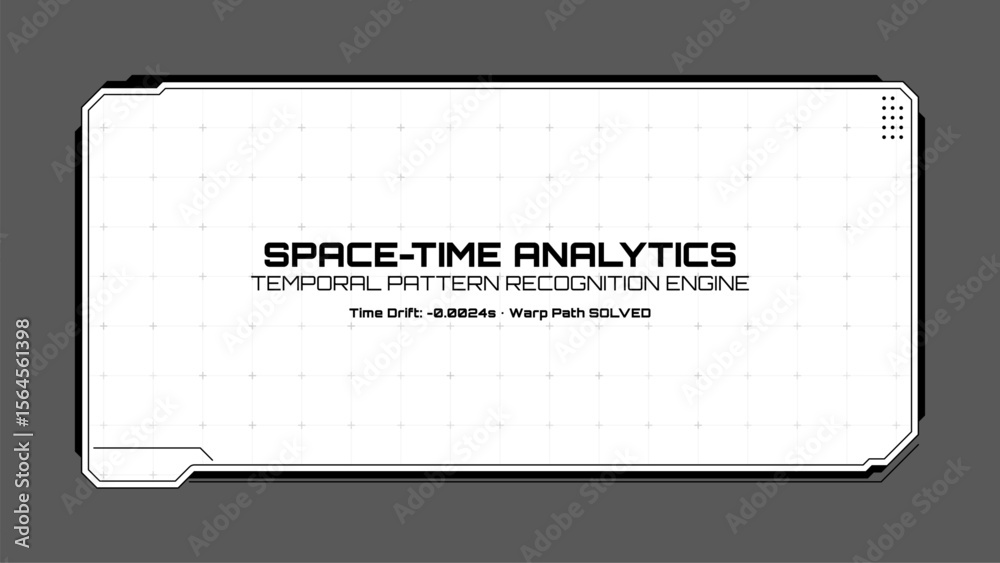 Poster Space-time analytics hud vector graphic. Futuristic interface display. Digital data visualization for technology and science.