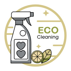 Fototapeta premium Eco cleaning spray bottle with lemon and leaves eco friendly