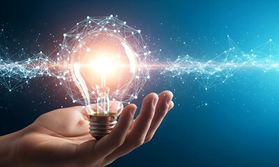 Innovative Lightbulb Idea Held in Hand with Connected Network