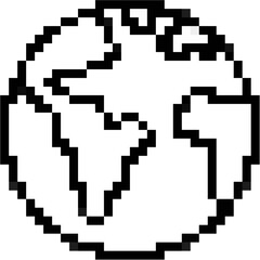 Pixel Earth planet icon vector, a retro-style representation of our world for global themes, environmental topics, or nostalgic digital interfaces. Ideal for gaming, maps, or eco-friendly designs. © Xharites