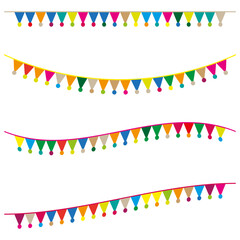 Obraz premium Colorful bunting garland. Festive pennant rows. Vibrant flag strings. Vector party decoration.