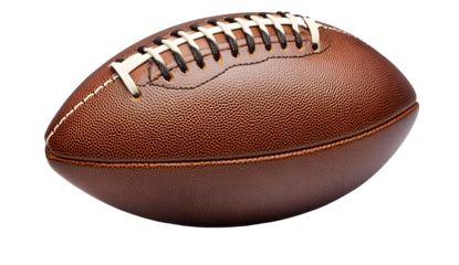 Detailed studio shot of an american football with intricate stitching and texture