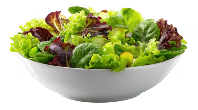 Illustration of mixed green salad in bowl isolated on transparent background - Powered by Adobe