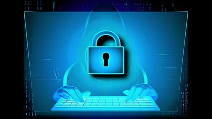 Cyber Security Hacker, Hacker Man In Black Using Computer Laptop Cyber Crime Concept - Powered by Adobe