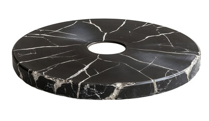 Obraz premium Elegant black marble circle disk on black background showcases nature's beauty