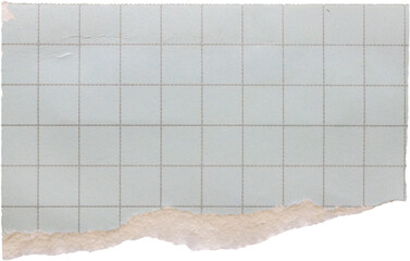 piece of blue graph cardboard paper tear isolated on white background