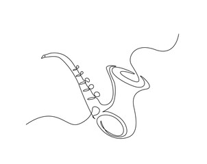 Saxophone music outline drawing illustration. one continuous line drawing of saxophone.