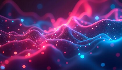 Fototapeta premium Abstract wavy landscape with sparkling particles and vibrant neon colors creating a futuristic and
