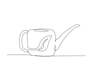 Farming water can outline drawing illustration. one continuous line drawing of watering can.