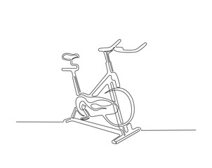 Stationary bike equipment outline drawing illustration. one continuous line drawing of stationary bike.