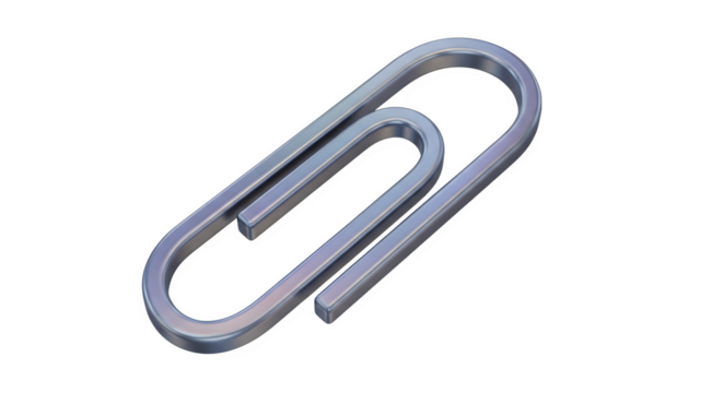 Paperclip, metallic sheen 3d rendered, isolated on transparent background