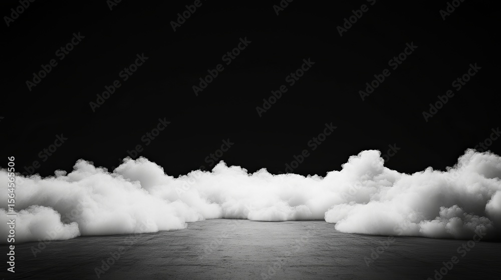 Fototapete a monochrome image showcasing a layer of fluffy clouds against a stark black background and a gray f