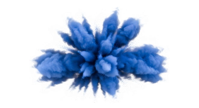 Blue smoke explosion, isolated on transparent background