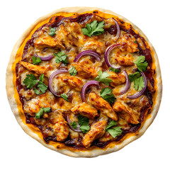 Delicious barbecue chicken pizza with melted cheese and fresh cilantro topping