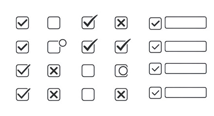 Checkboxes And Tick Marks On Black Background Representing Choice And Control Elements Isolated Transparent Background