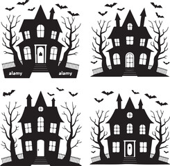 house, castle, building, vector, home, cartoon, town, illustration, architecture, city, icon, halloween, art, design, fairy, silhouette, old, medieval, urban, drawing, roof, set, night, tower, fantasy