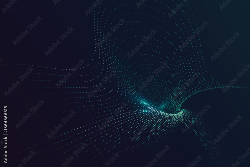 Poster abstract dark background with flowing turquoise colored particle lines isolated on transparent backg