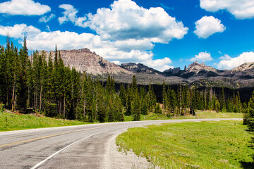 Beautiful Early Summer Sky over Two Ocean Mountain on Highway 26 over Togwotee Pass in Western Wyoming.