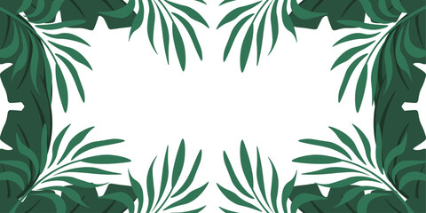 Summer Frame. Palm Leaves Frame template design. Vector illustration of Palm tree Leaves Frame isolated transparent background. Pefect Summer sale banner card postcard cover. EPS 10