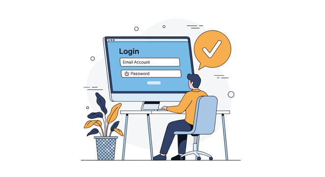 User logging in successfully completing online authentication process