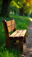 Fototapeta premium Sturdy Wooden Bench for Outdoor Use Relax and Enjoy the Natural Beauty of Parks, Gardens, and Patios. Durable, Weather-Resistant Construction Provides Unwavering Support.
