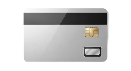 Fototapeta premium Detailed Credit Card Illustration Featuring Magnetic Stripe And Chip Design With Metallic Gray Color Isolated Transparent Background