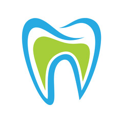 Stylized tooth shape with blue and green accents dental health