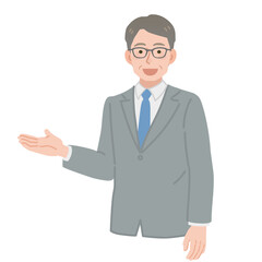 案内をする中年のビジネスマンのイラスト