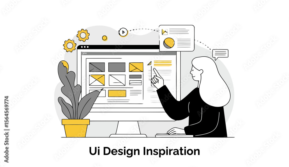 Poster female ui designer pointing at a digital design mock-up on a computer screen in an office setting. f