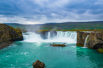 Beautiful panorama on waterfall Godafoss, Iceland