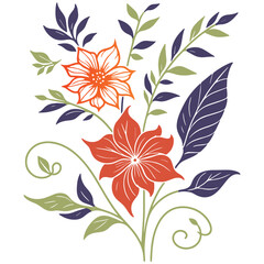 soft hand drawn flower with stem leaves in a minimal botanical layout for fashion products and wall art

