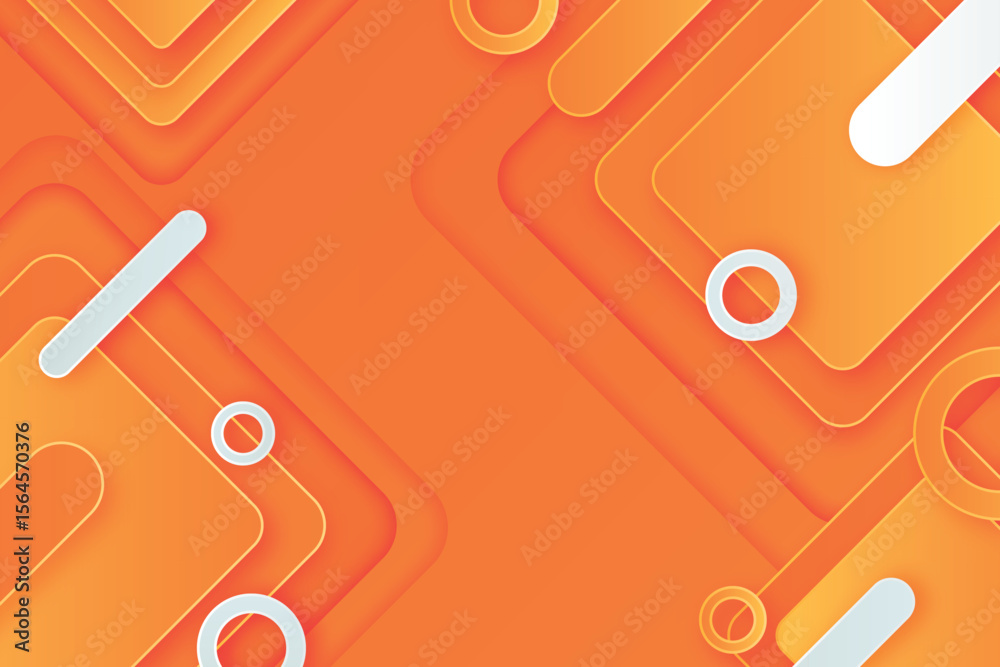 Poster orange background with layered squares and white circles and rectangles isolated on transparent back