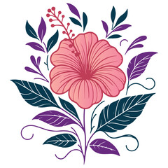 fine line cotton flower with hand painted leafy elements in elegant format for decor and soft fashion prints

