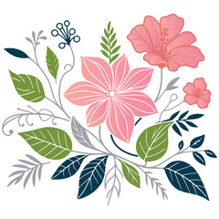 artistic cotton flower and leaves sketch in decorative digital style for summer fashion and interior accents

