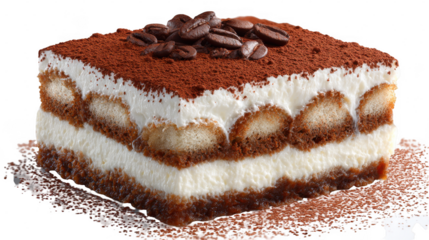 Illustration of delicious tiramisu cake isolated on transparent background