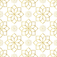 Gold seamless pattern with geometric flowers in oriental style