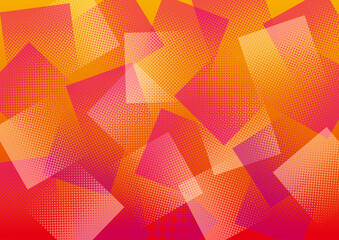 ドットのグラデーションの四角いパターン　オレンジ色と赤と黄色とピンク