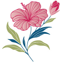 sketch of botanical blossom with stem and leaf drawn in fine modern style for fashion and home decoration

