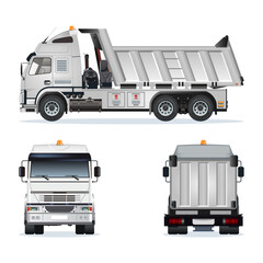 Dump truck heavy pickup vehicle from various angles vector set illustration