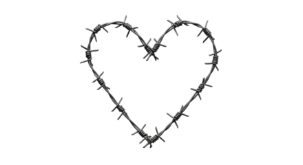 Heart Shaped Barbed Wire Symbol On Black Background Metal Wire Frame Representing Love And Protection Isolated Transparent Background