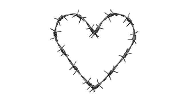 Heart Shaped Barbed Wire Symbol On Black Background Metal Wire Frame Representing Love And Protection Isolated Transparent Background
