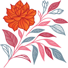 stylish botanical drawing with floral bloom and ornate leafy accents for fashion illustration and wall hangings

